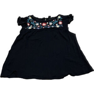 SHEIN Black Top w/ Embroidered Flower Detail (2XL)